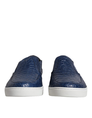 Zapatillas para hombre de cuero exótico azul tipo cocodrilo  