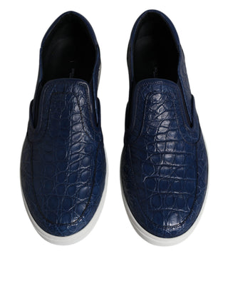 Zapatillas para hombre de cuero exótico azul tipo cocodrilo  