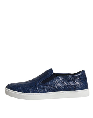 Zapatillas para hombre de cuero exótico azul tipo cocodrilo  