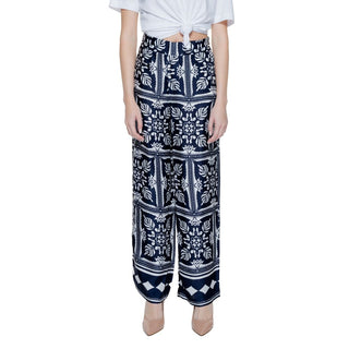 Blue Viscose Casual Pants