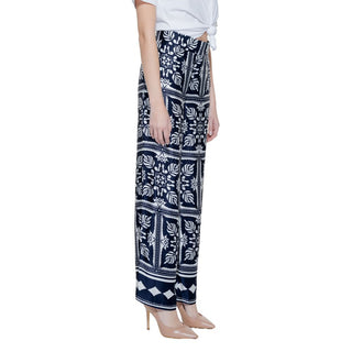 Blue Viscose Casual Pants