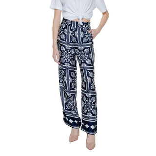 Blue Viscose Casual Pants