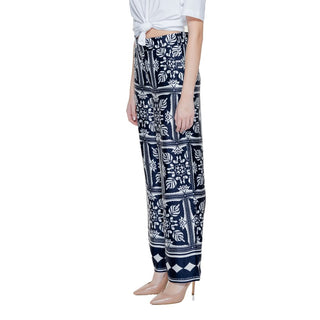 Blue Viscose Casual Pants