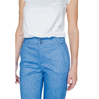 Blue Polyester Casual Pants