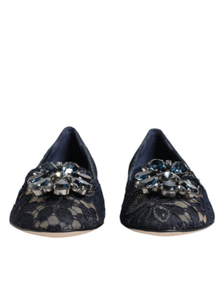 Zapatos planos azules Taormina con encaje y cristales