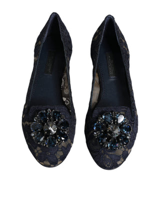 Zapatos planos azules Taormina con encaje y cristales