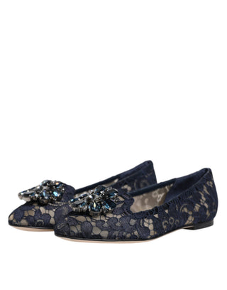 Zapatos planos azules Taormina con encaje y cristales
