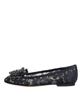 Zapatos planos azules Taormina con encaje y cristales