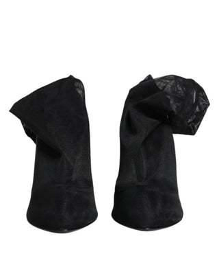 Schwarze Overknee-Stiefel aus Stretch-Mesh