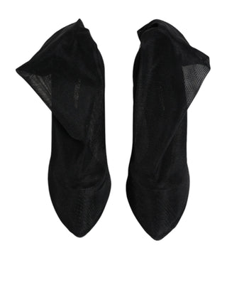 Schwarze Overknee-Stiefel aus Stretch-Mesh