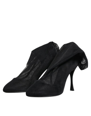 Schwarze Overknee-Stiefel aus Stretch-Mesh
