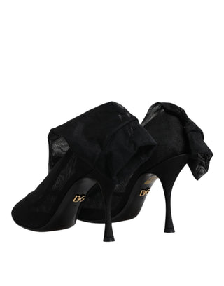 Schwarze Overknee-Stiefel aus Stretch-Mesh