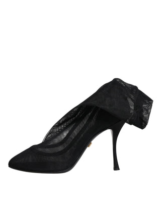 Schwarze Overknee-Stiefel aus Stretch-Mesh
