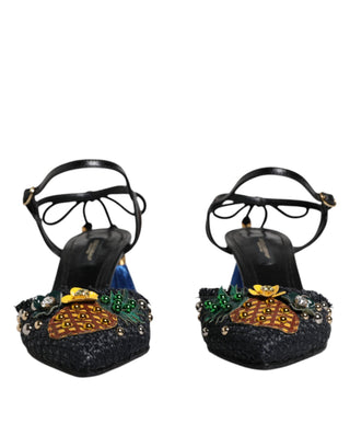 Sandalias negras Bellucci con tacón y diseño de piña