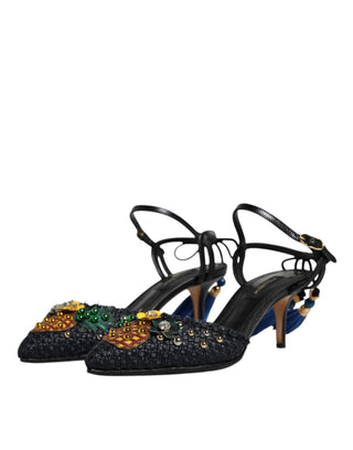 Sandalias negras Bellucci con tacón y diseño de piña