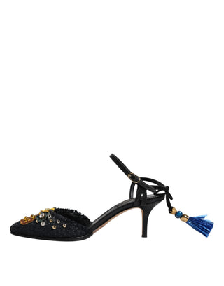 Sandalias negras Bellucci con tacón y diseño de piña