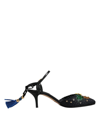 Sandalias negras Bellucci con tacón y diseño de piña
