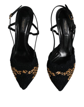 Zapatos con tacón alto y tira trasera en negro y marrón con encaje