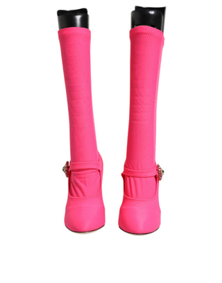 Botas altas rosas de nylon Vally con cristales