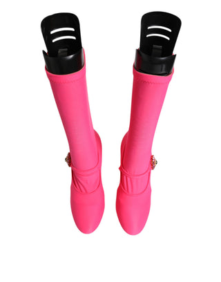 Botas altas rosas de nylon Vally con cristales