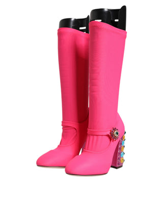 Botas altas rosas de nylon Vally con cristales
