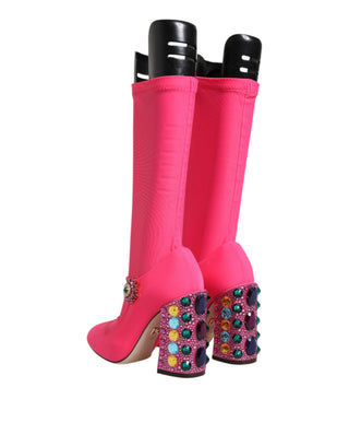 Botas altas rosas de nylon Vally con cristales