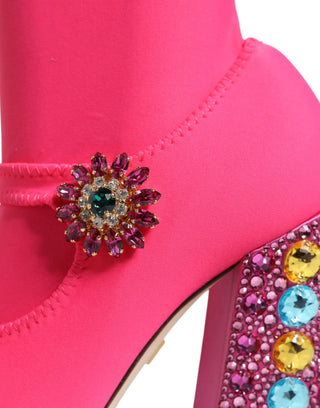 Botas altas rosas de nylon Vally con cristales