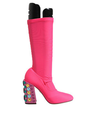 Botas altas rosas de nylon Vally con cristales