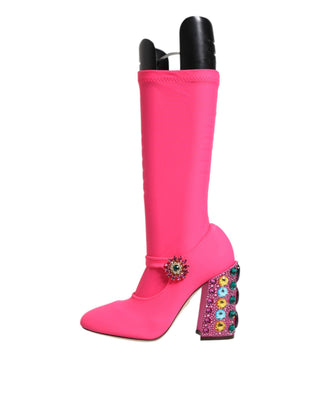 Botas altas rosas de nylon Vally con cristales