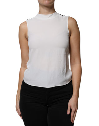 Blusa blanca sin mangas con cuello tipo mock tank