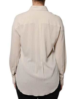 Blusa beige de mezcla de seda con cuello y botones
