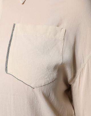Blusa beige de mezcla de seda con cuello y botones