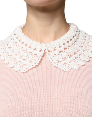 Blusa rosa de cachemira con cuello y mangas largas tejidas