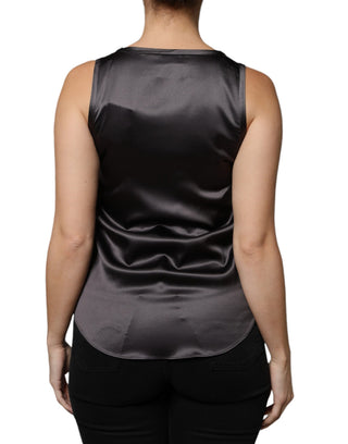 Schwarzes ärmelloses Tanktop aus Seidenmischung