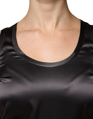 Schwarzes ärmelloses Tanktop aus Seidenmischung
