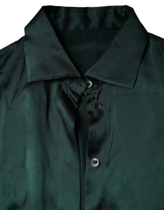 Blusa verde oscuro de seda con botones y mangas largas