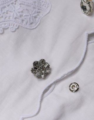 Blusa blanca de algodón con encaje y cuello