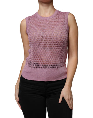 Top sin mangas rosa de malla transparente