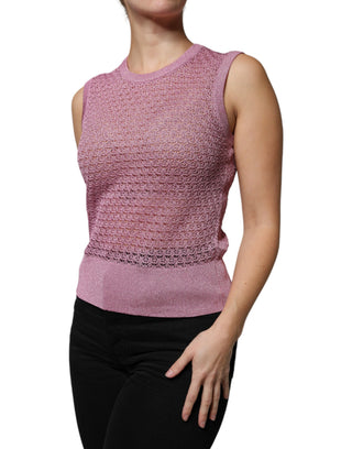 Top sin mangas rosa de malla transparente