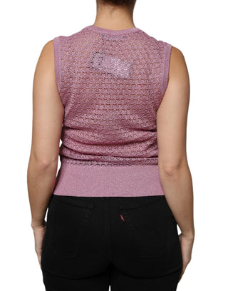 Top sin mangas rosa de malla transparente