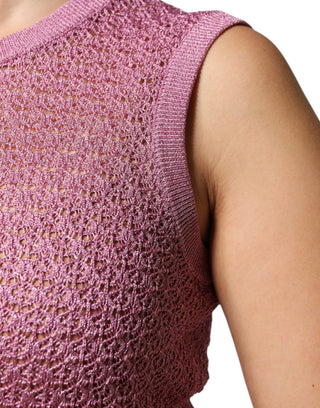 Top sin mangas rosa de malla transparente