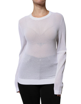 Top blanco de malla transparente con mangas largas