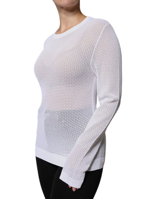 Top blanco de malla transparente con mangas largas