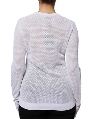 Top blanco de malla transparente con mangas largas