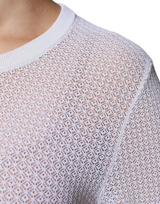 Top blanco de malla transparente con mangas largas