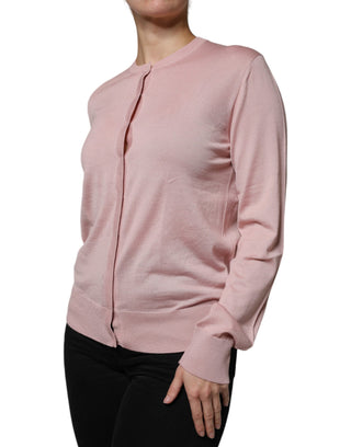 Rosa Wollstrick-Cardigan mit Knöpfen