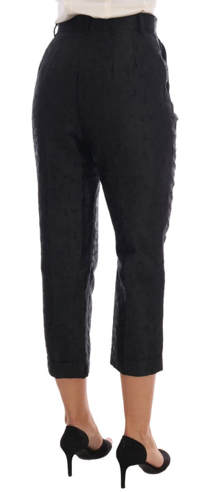 Schwarze florale Brokat-Caprihose