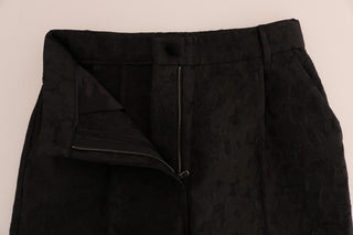 Schwarze florale Brokat-Caprihose