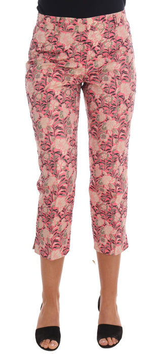 Pantalones capri de brocado floral rosa