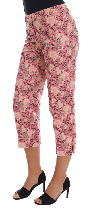 Pantalones capri de brocado floral rosa